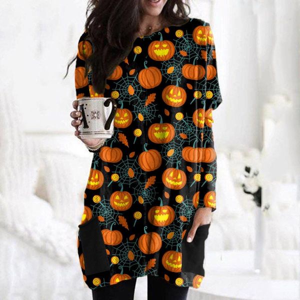 

casual dresses halloween costume women dress lantern ghost pumpkin shirt face long sleeves hoodies spring and autumn, Black;gray