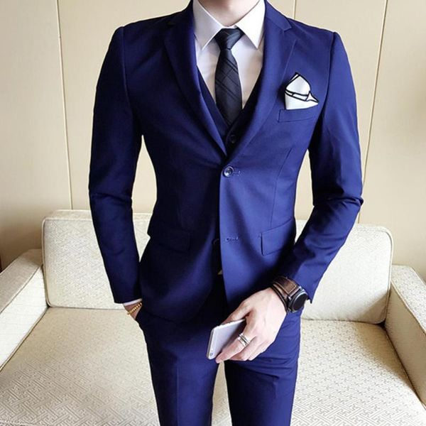 

men's suits & blazers men spring autumn solid color lapel collar coat jacket vest pants business suit set casual boutique fashion mens, White;black