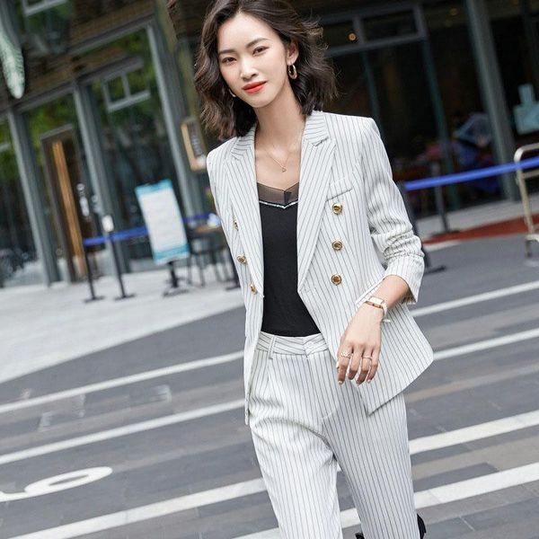 

women's two piece pants business pant suits ol 2 set for women interview suit uniform slim blazer and pencil office lady, White