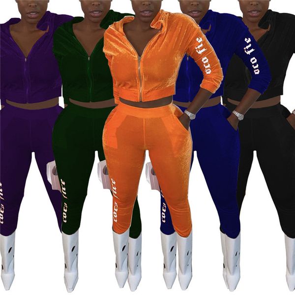 

2021 new two piece sets outfits women coral veet suit tracksuit sweatshirt sweatpants leaggins jogging seatsuit wholesale dropshpping uqsq, Gray
