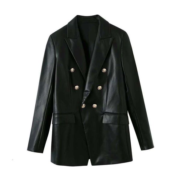 

20212020 autumn new women's imitation leather suit jacket long sleeve, Black
