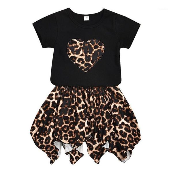 

clothing sets summer toddler kids baby girl short sleeve 3d flower t-shirt leopard print skirt lovely fashion outfits clothes1, White