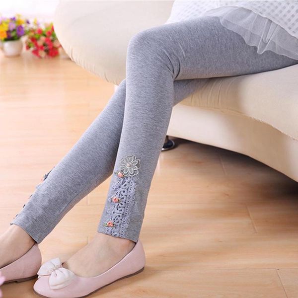 

3 colors spring autumn new kids fashion princess leggings children girls lace flower cotton skinny leggings 110cm - 160cm, Blue