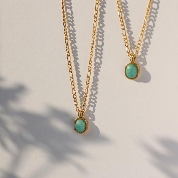 

pendant necklaces ghidbk mint green oval amazonite for women girls natural stone titanium steel healing crystal dainty jewelry, Silver