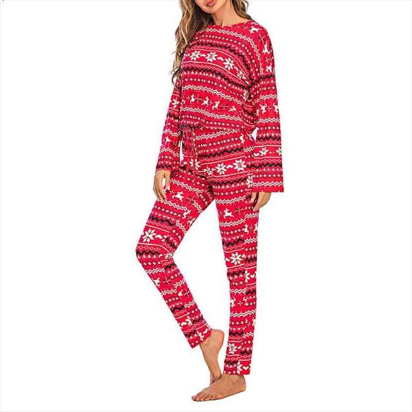 

christmas pajama sets long sleeve womens sleepwears pullover pants suits snowflake elk print loose elastic home clothes, Black;red