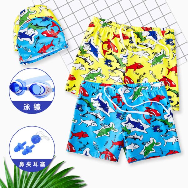 

children's swimsuit boys' swimsuit suit big boy little cute korean baby goggles, Blue