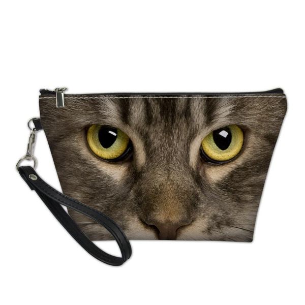 

school bags cat dog animal women big make up case makeup bag 3d print female travel cosmetic fashion pu leather