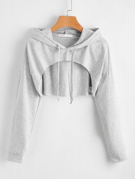 

heathered knit cutout drawstring hoodie t9ex#, White;black