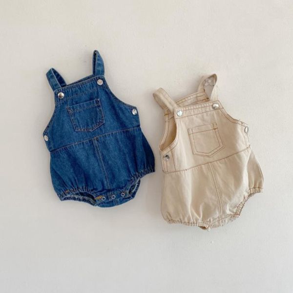 

summer baby clothes denim strap girls romper sleeveless cowboy children jumpsuits cotton boy bodysuits boutique baby clothing 2 color dw6433, Blue