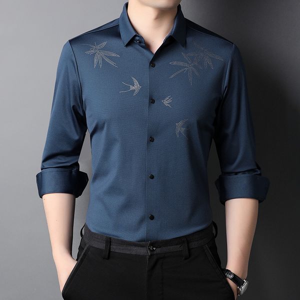 

men's 2021 spring autumn long sleeve middle-aged and youth fashion tracels men's casual shirt trend ice thin style, Black