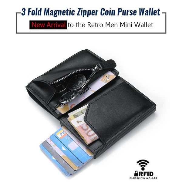 

dienqi rfid card holder men wallet money bag male black short purse 2020 zipper small trifold thin slim mini magic wa jllqgk
