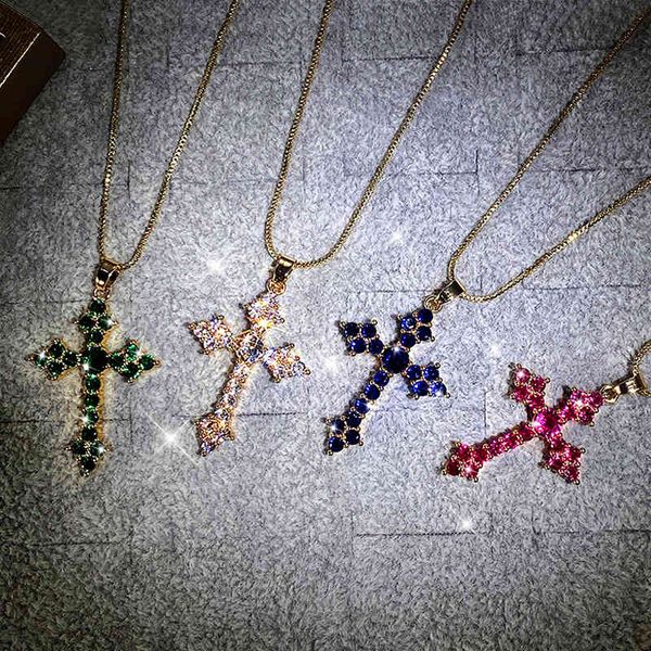 

huitan fashion white/rose red/green blue cross necklace for women shiny stylish party accessories female statement neck jewelry, Silver