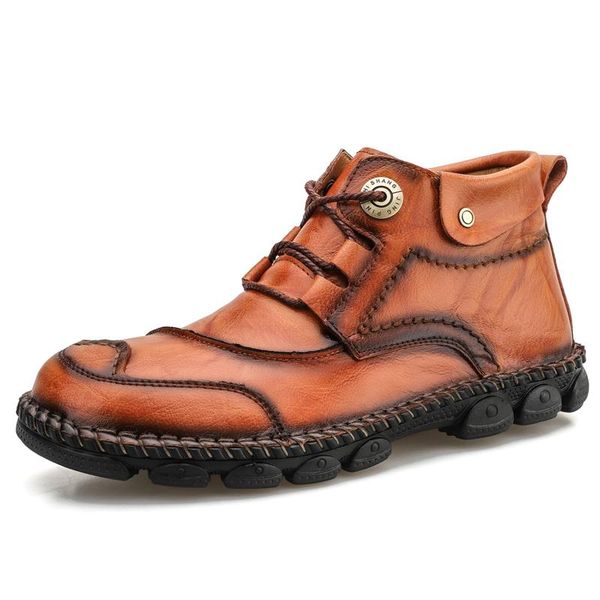 

boots men's genuine leather comfortable breathable autumn winter shoes mens ankle soft bottom motorcycle 39-48, Black