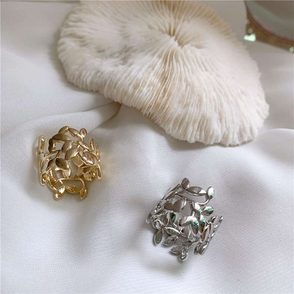 

hbp ins wind net red gingko female fashion personality hand hollowed out gold plated leaf ring, Silver