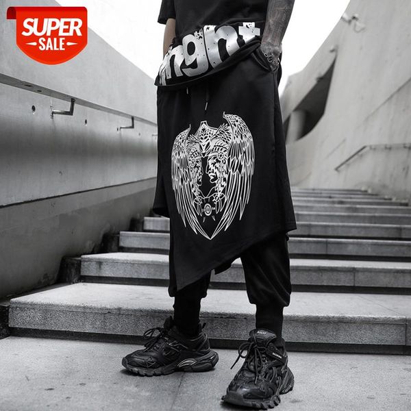 

HOT Printed High Street Fashion Mens Joggers Harem Pants Hip Hop Casual Punk Cross Pencil Trousers Streetwear False Two Pieces #4n2l, Black