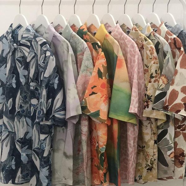 

men's casual shirts summer floral print short sleeve shirt men women fashion street loose bf lazy wind couple blouse beach style plus s, White;black