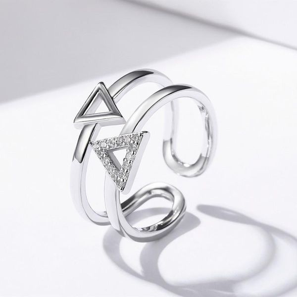 

cluster rings sodrov 925 sterling silver triangle ring for women party adjusted jewelry, Golden;silver
