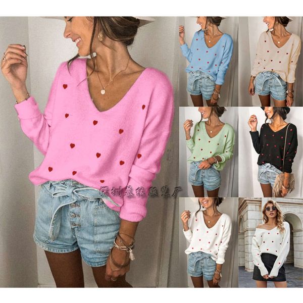 

valentine's day love v-neck large loose sweater winter, White;black