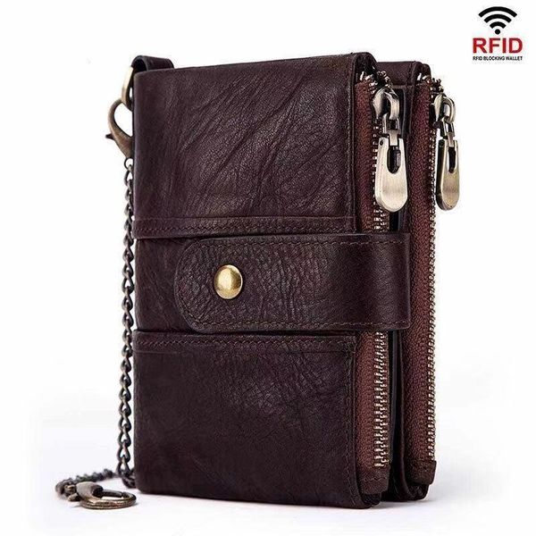 

wallets fid anti-theft swipe leather multifunctional buckle zipper retro men's casual wallet, Red;black