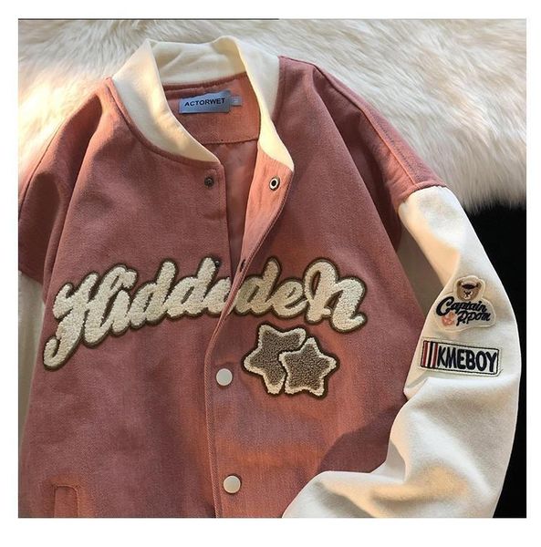 

women's jackets autumn flocking embroidery baseball uniform jacket woman college style korean loose casual for women coat, Black;brown