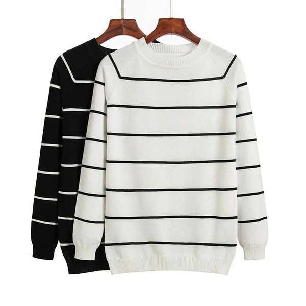 

women's sweaters zity sweater women hlbcbg stripe long sleeve black knitted autumn o -neck short pullover casual jumper pull femme, White;black