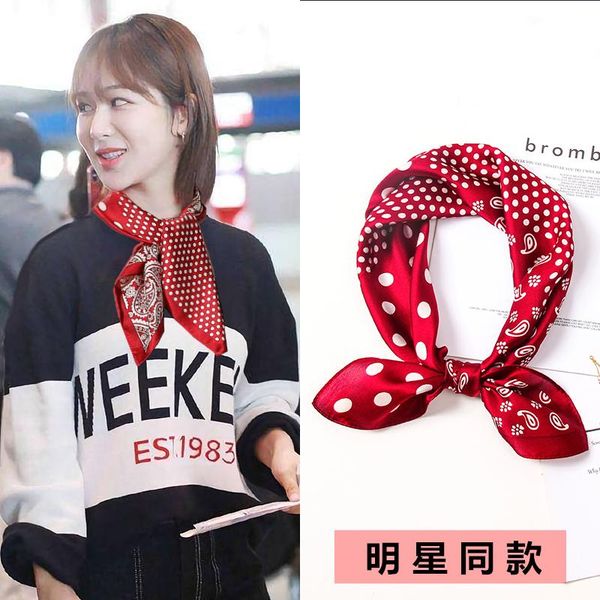 

scarves small red dot, silk kerchief female 100% mulberry south korea joker summer prevent waste their thin, Blue;gray