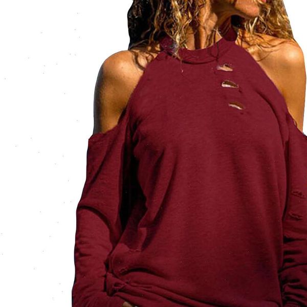 

blouse women off shoulder hollow hole casual shirt ladies solid long sleeve blouses and autumn clothing zer, White