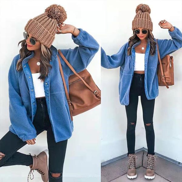 

women's jackets lady retro pocket long sleeve solid coat fashion plush patchwork women short jacket elegant lapel single breasted oute, Black;brown