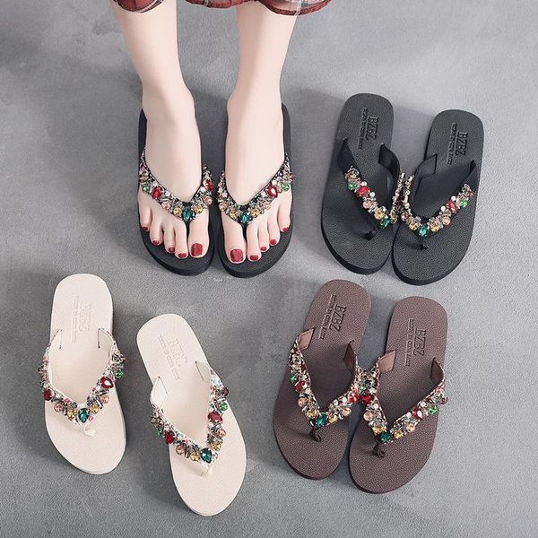 

slippers shoes women for swimming pool slides heeled mules platform fashion rubber flip flops on a wedge pantofle soft beach hi, Black