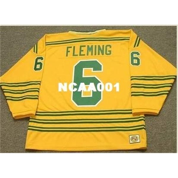 

668s #6 reggie fleming chicago cougars 1973 wha hockey jersey or custom any name or number retro jersey, Black