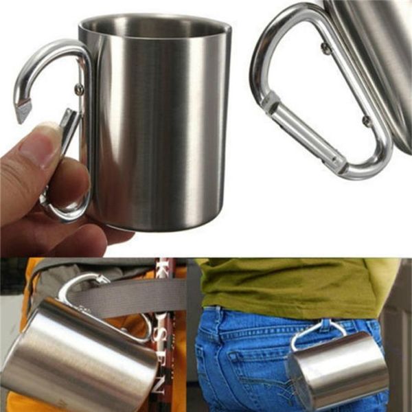 

carabiner water cup stainless steel buckle hook handle double cup student children's milk cup portable outdoor picnic t jllxub