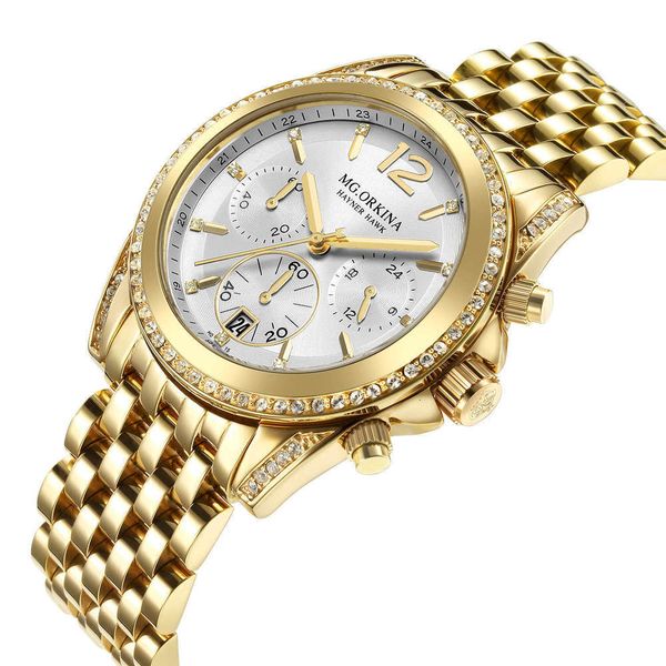 

ouina watch orkina fine steel fashion trend band gold belt diamond women's watch casual korean women's watch, Slivery;brown
