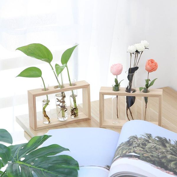 

terrarium hydroponic plant vases vintage flower pot transparent wooden glass flower vase tableplants home bonsai decor