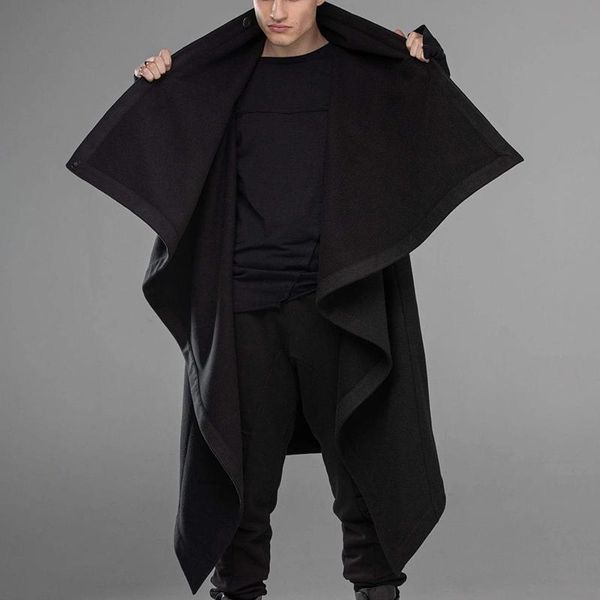 

men's jackets men cloak coats streetwear turtleneck solid long sleeve fashion cape outerwear punk style irregular s-5xl, Black;brown