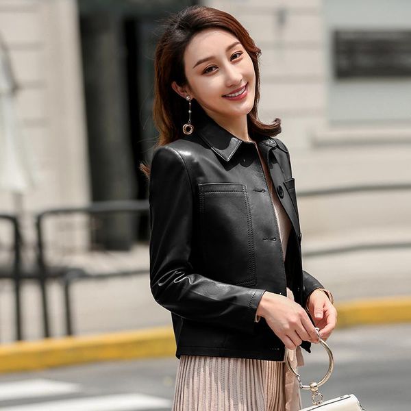 

women's leather & faux spring 2021 sheepskin coat genuine jacket women autumn korean casual real jackets veste cuir femme z22868 kj5428, Black