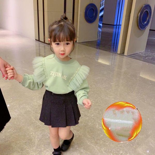 

hoodies & sweatshirts girls' kids outwear 2021 ruffle velvet thicken warm winter autumn cotton fleece plus size children's clothin, Black
