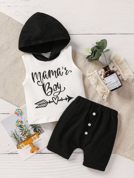 

baby letter graphic hooded tank & shorts she01, White