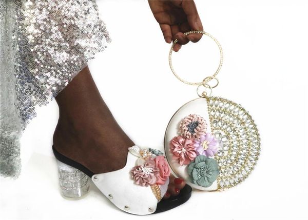

dress shoes white party set women's high heel slipper and purse bag with flower g85 height 7.5cm, Black