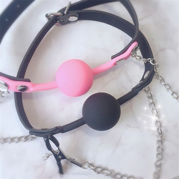 

butterfly mouth gag with silicone ball nipple clamp ser fetish toys for couples open mouth gag harness plug, Red;black