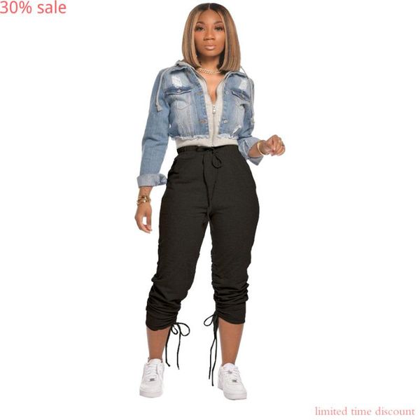 

women's pants & capris plus size stacked leggings women fashion jogger woman high waist ladies pleated trousers sweatpants ruched, Black;white