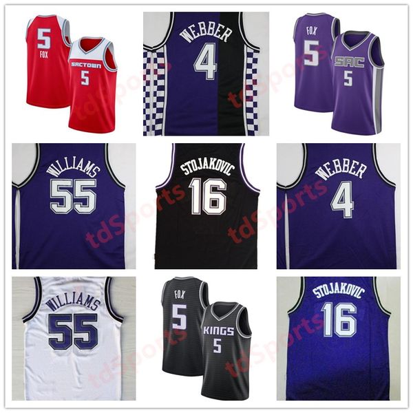 

jason 55 williams basketball jersey #4 chirs webber jerseys peja 16 stojakovic mike 10 bibby jersey stitched mens s-xxl, Black;red