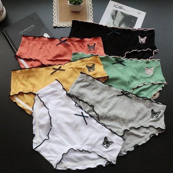 

women's panties japanese cute three-dimensional butterfly comfortable ruffled mid-waist sweet beauty bread pants briefs, Black;pink