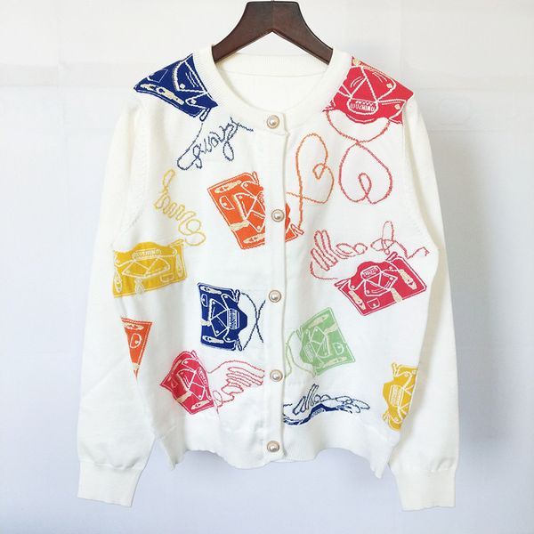 

jacquard pattern pearl button round neck longjacquard pattern womancardigan fashion women's sweater, White;black