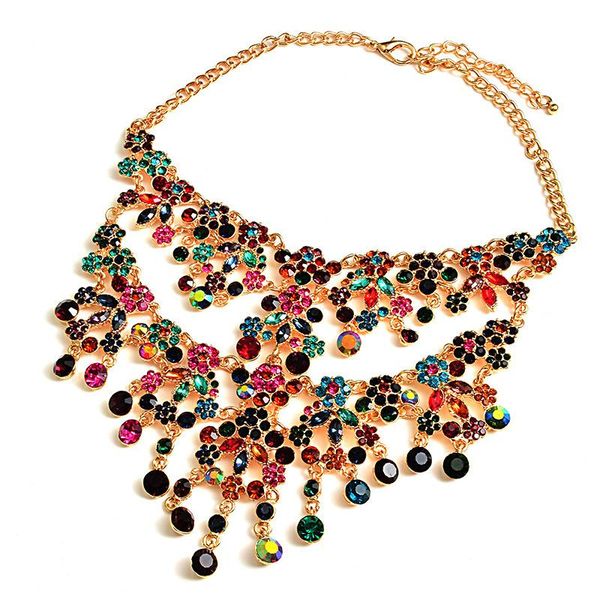 

chains statement metal rhinestones necklace accessories handmade fashion colorful crystals necklaces jewelry for women, Silver