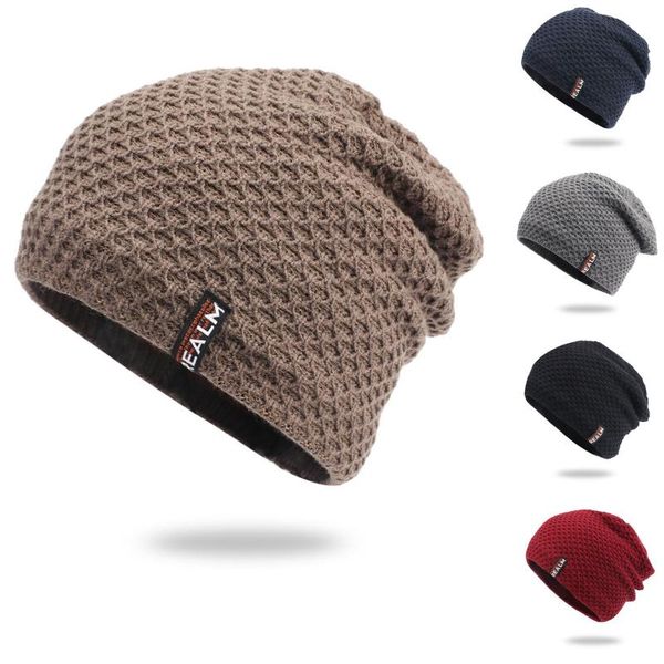 

ball caps men's winter knit beanie hats scarf set windproof warm hat skull cap neck warmer thick fleece lined male, Blue;gray