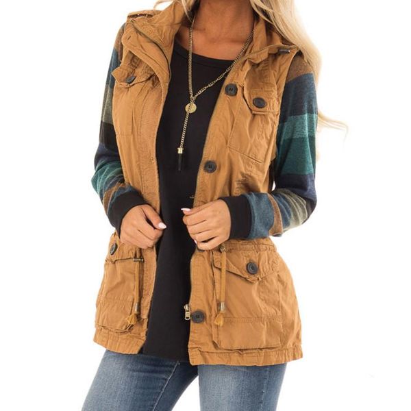 

women's vests helisopus solid women jackets vest vintage drawstring slim multi pocket zipper cardigan casual, Black;white