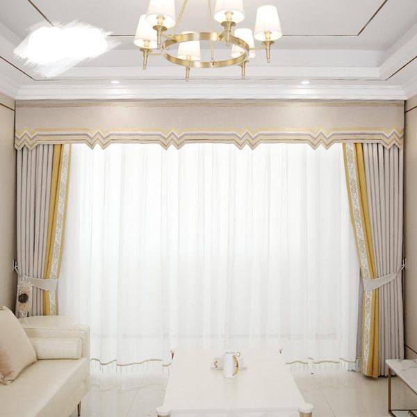 

curtain & drapes custom nordic modern simplicity cotton beige splicing lace livingroom yellow blackout valance tulle panel m1188