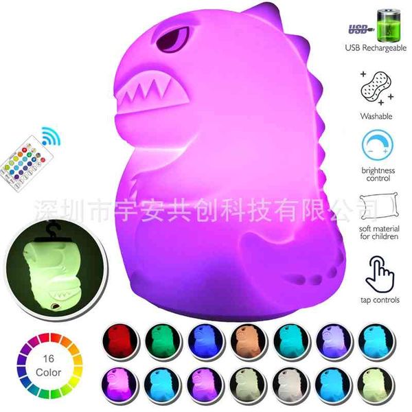 

pat 16 color small dinosaur led night silicone touch colorful atmosphere nursing lamp gift
