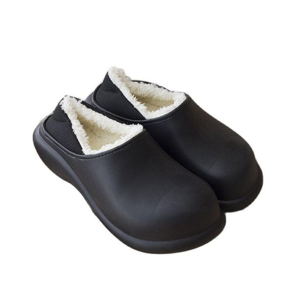 

slippers jarycorn waterproof cotton 2022 women's high-heeled eva plus velvet home couple men's bag-heeled cotton-shoes, Black