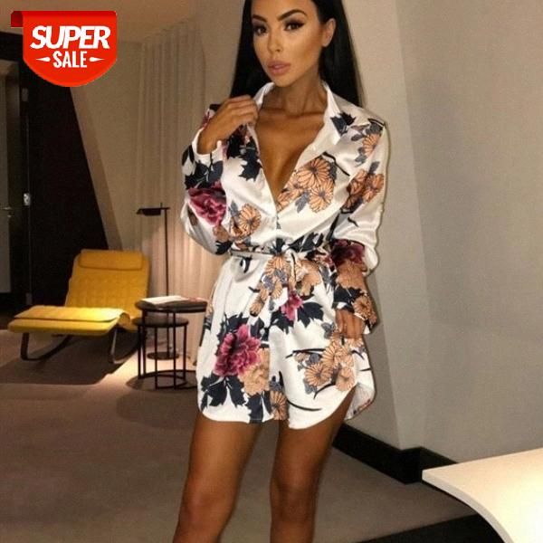 

summer women silk satin shirt dress ladies print floral long sleeve loose short mini dresses beach party dress #sg5n, Black;gray